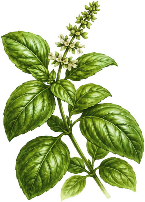 Basil leaves botanical illustration