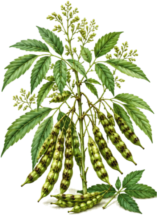 Pigeon pea leaves botanical illustration