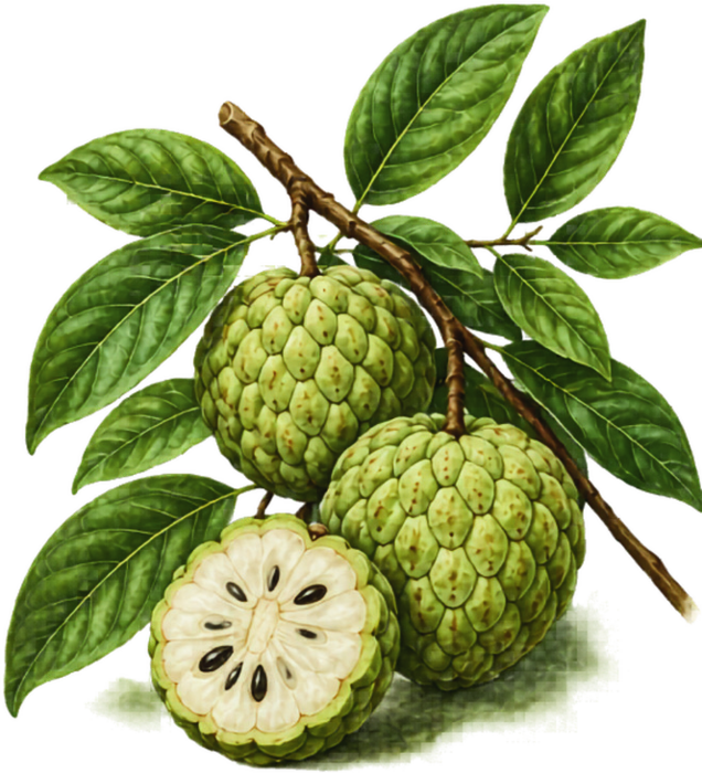 Sugar apple leaves botanical illustration